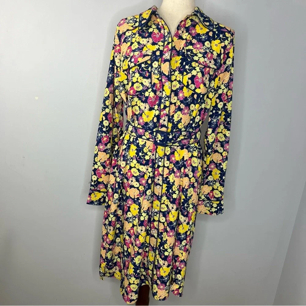 Modcloth NEW Size Large Pearl Snap Boho Western Floral Belted Shirt Dress H12 - Picture 2 of 9
